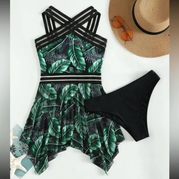 3XL SHEIN ⎮ NWOT Tropical print mesh tankini swimsuit - Picture 1 of 8